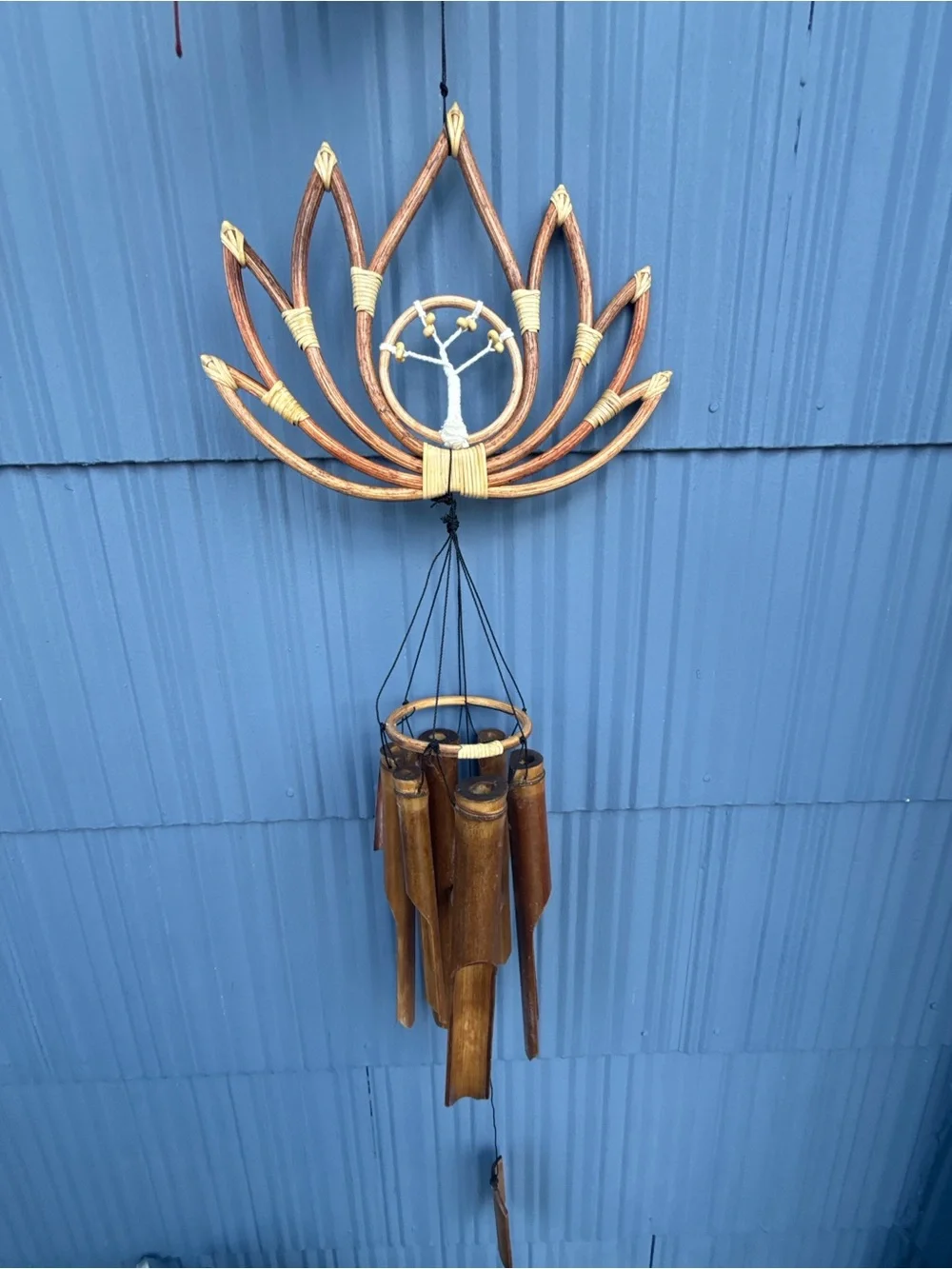 Lotus-Style Bamboo Wind Chime Wall Decor - Brown